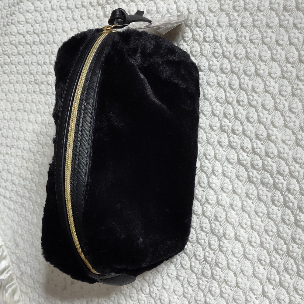 Faux Fur Bag Cosmetic Case Black 4" x 9" x 6"
